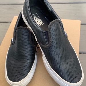 Kids Black Leather Perforated Vans